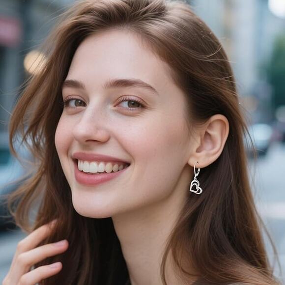 14K Gold Plated Heart Dangle Earrings Drop Leverback Earring for Trendy Women - Picture 3 of 5